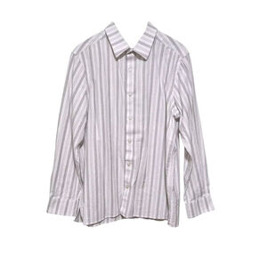 Crosby & Howard Mens Dress Shirt, Beige Striped Cotton Stretch Button Down, Sz L